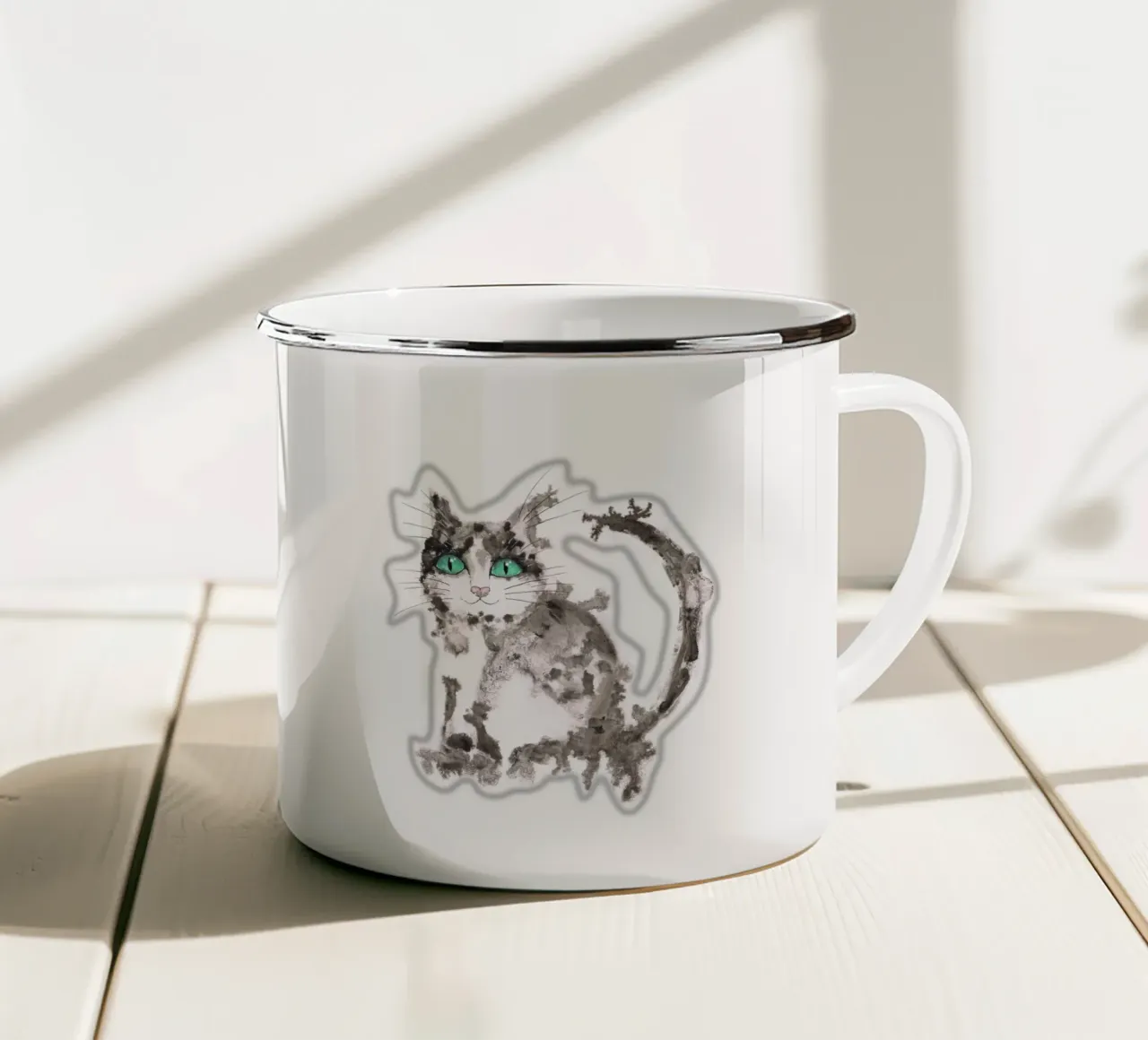 Gatto nero a inchiostro umido tazza in smalto da BwiseLizzy