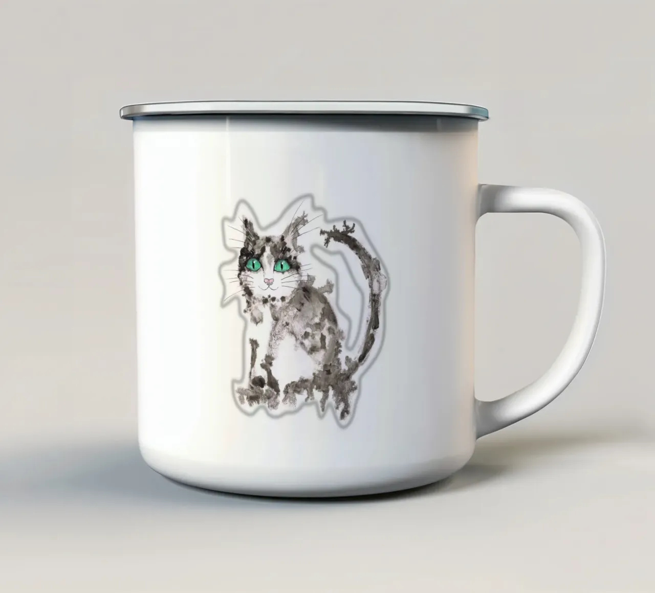 Gatto nero a inchiostro umido tazza in smalto da BwiseLizzy