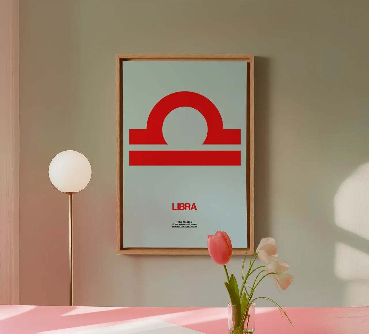 Libra Zodiac Sign Red tela con Cornice a cassetta da Naxart