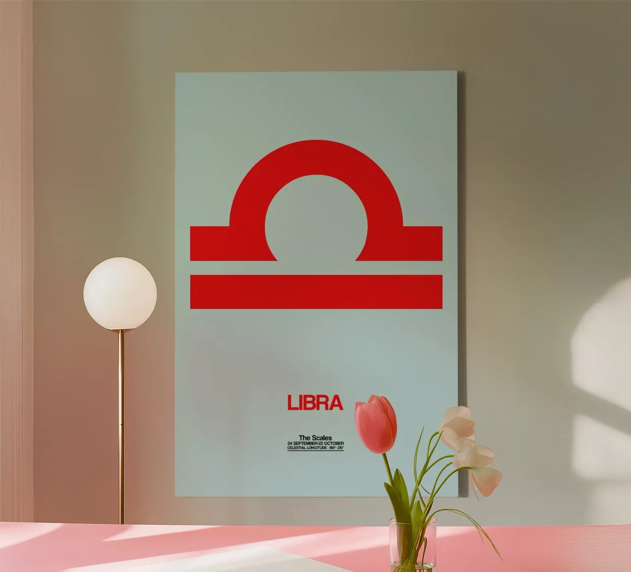 Libra Zodiac Sign Red tela con Cornice a cassetta da Naxart