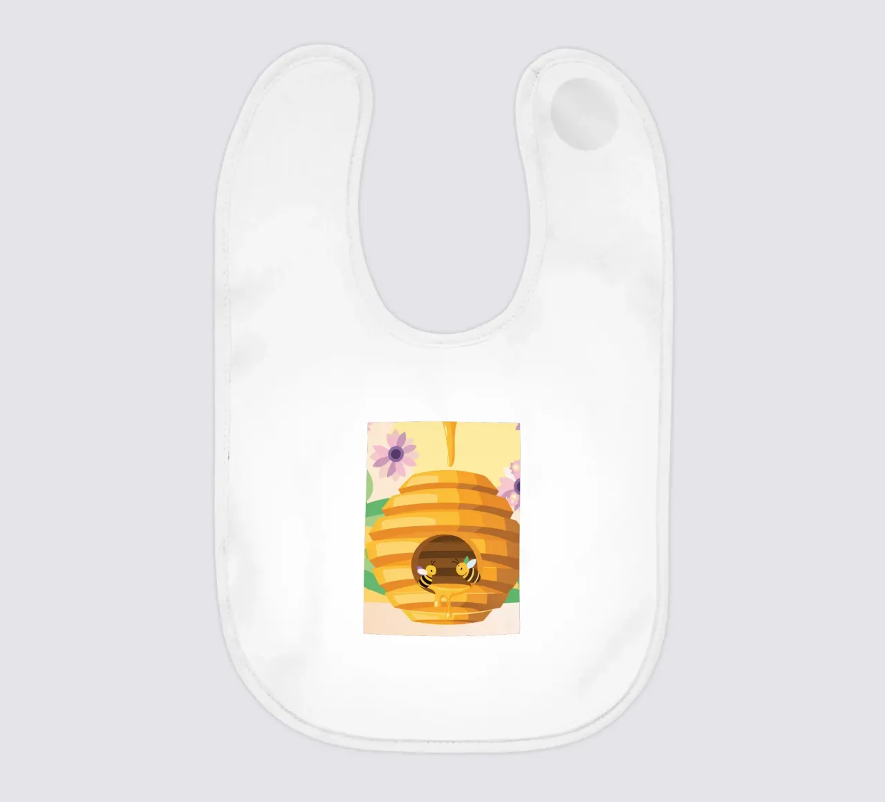 Illustrazione di alveare con api e miele bavaglino da POLYGON SPECIAL