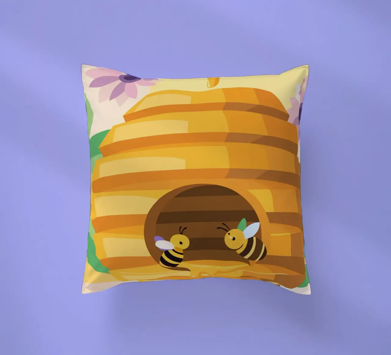 Illustrazione di alveare con api e miele cuscino da POLYGON SPECIAL