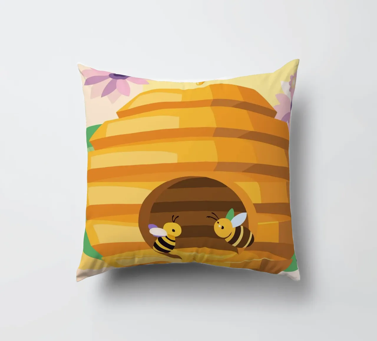 Illustrazione di alveare con api e miele cuscino da POLYGON SPECIAL