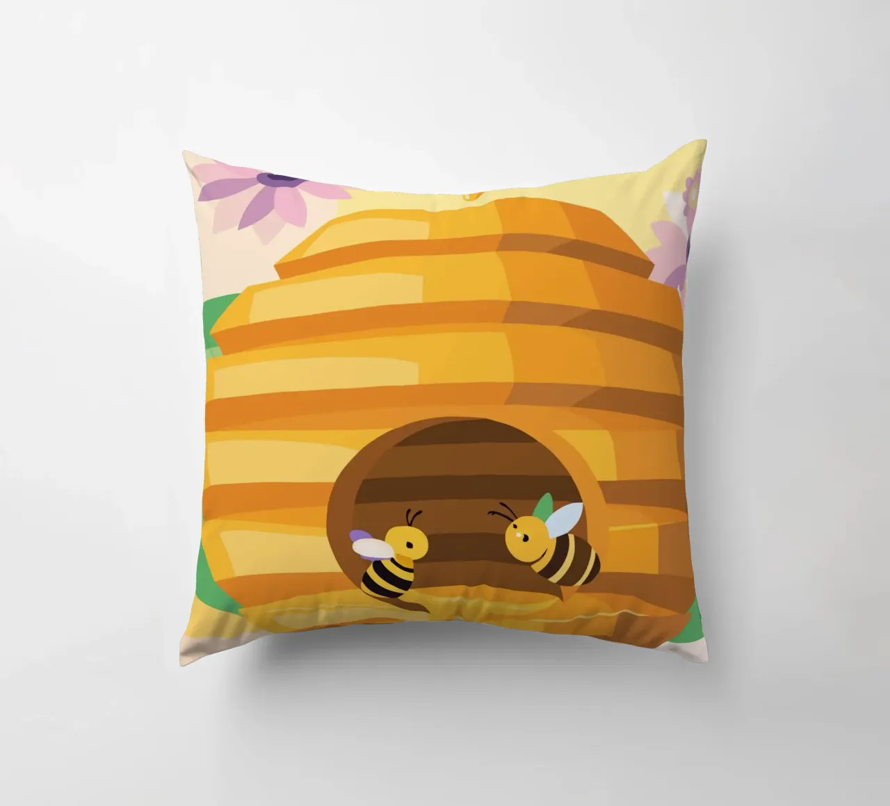 Illustrazione di alveare con api e miele cuscino da POLYGON SPECIAL