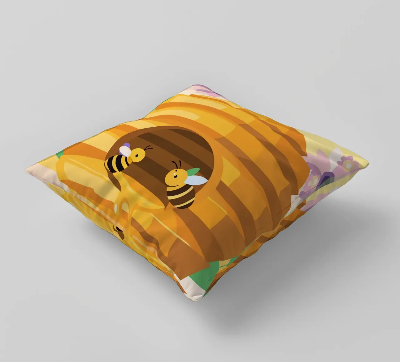 Illustrazione di alveare con api e miele cuscino da POLYGON SPECIAL