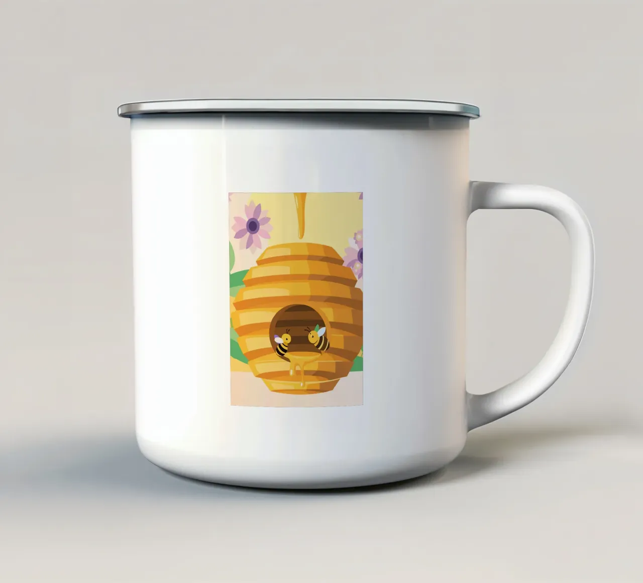 Illustrazione di alveare con api e miele tazza in smalto da POLYGON SPECIAL