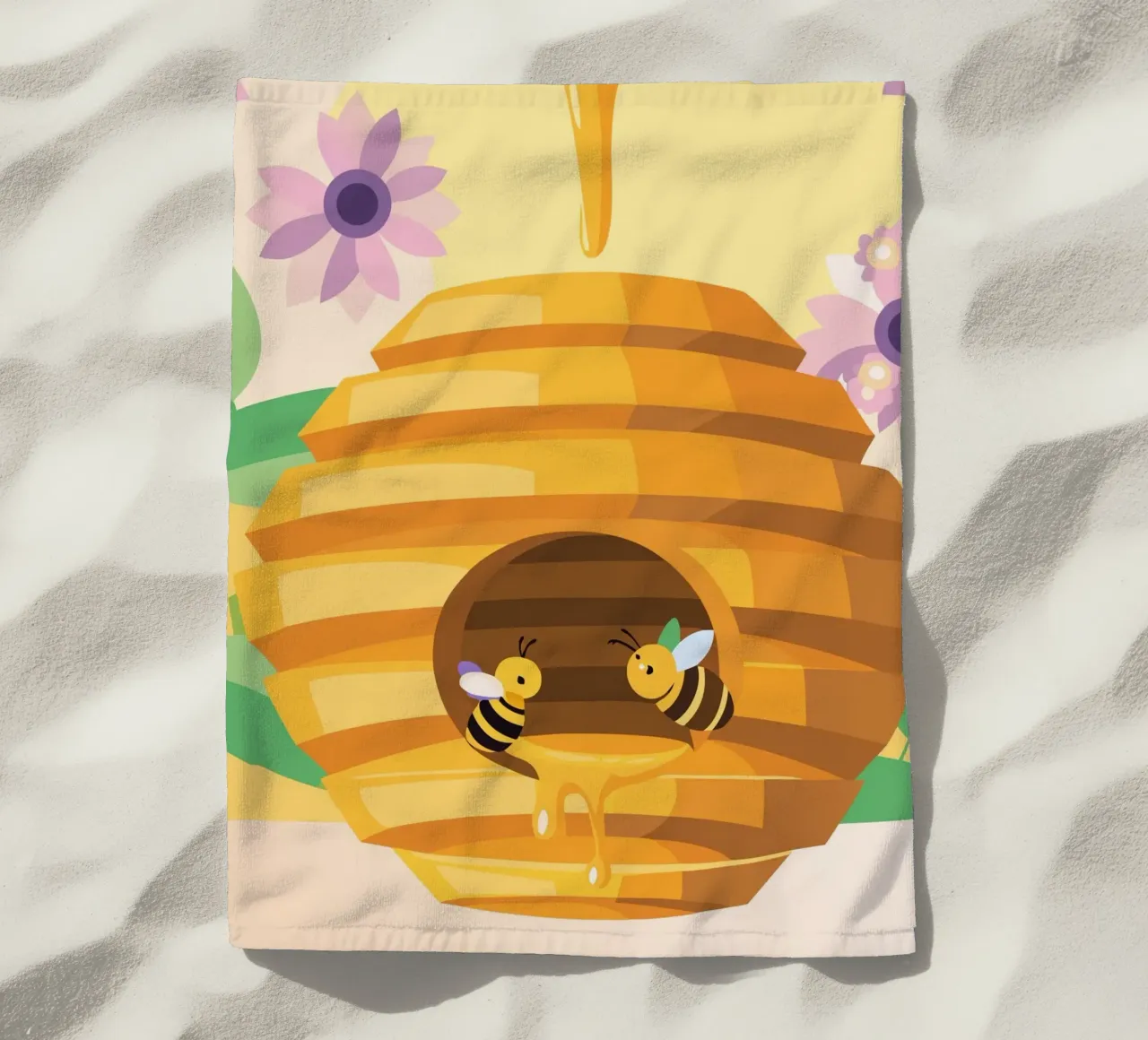 Illustrazione di alveare con api e miele telo mare da POLYGON SPECIAL