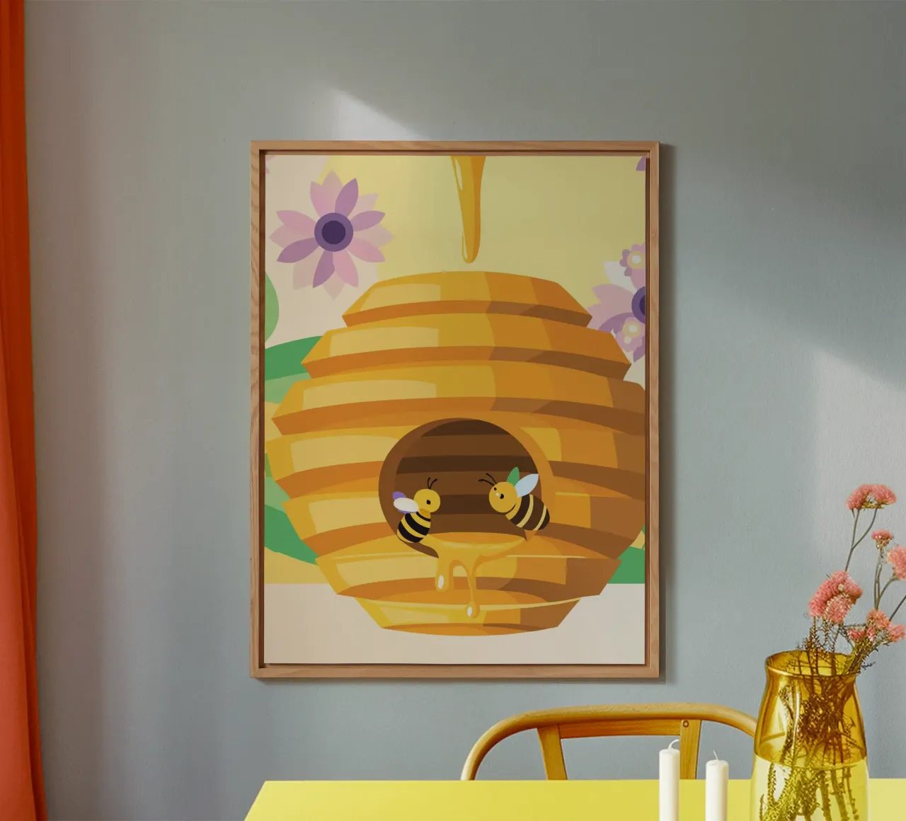 Illustrazione di alveare con api e miele alluminio dibond da POLYGON SPECIAL