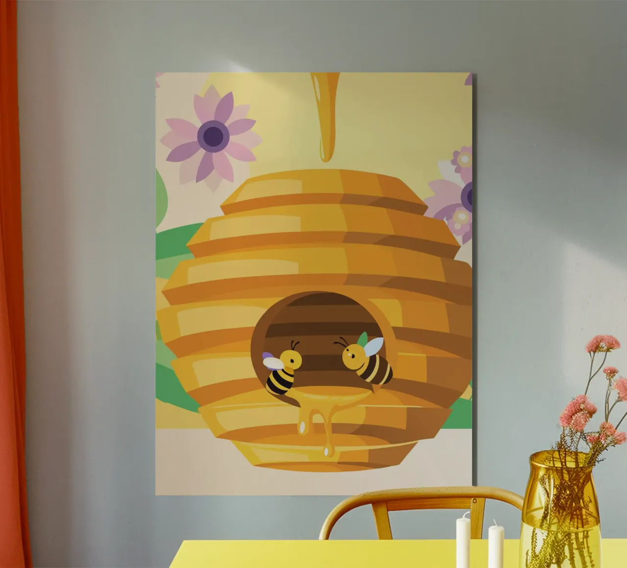 Illustrazione di alveare con api e miele alluminio dibond da POLYGON SPECIAL