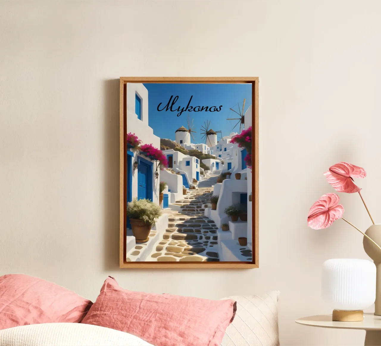 Scena di Mykonos tela con Cornice a cassetta da Charnwood Prints