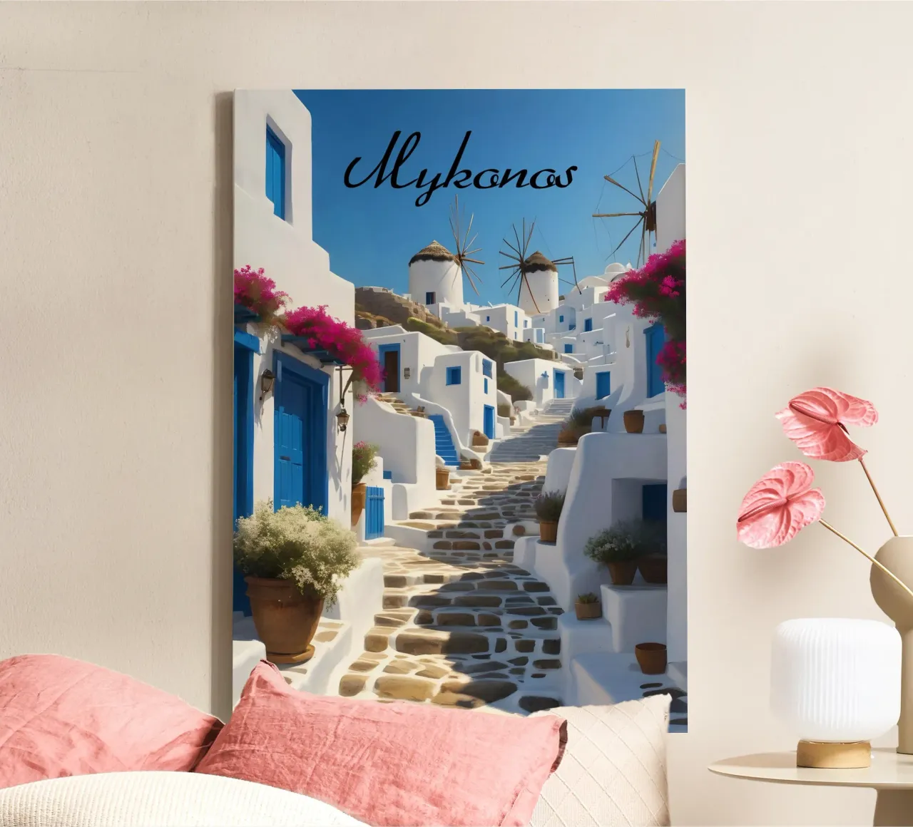 Scena di Mykonos tela con Cornice a cassetta da Charnwood Prints