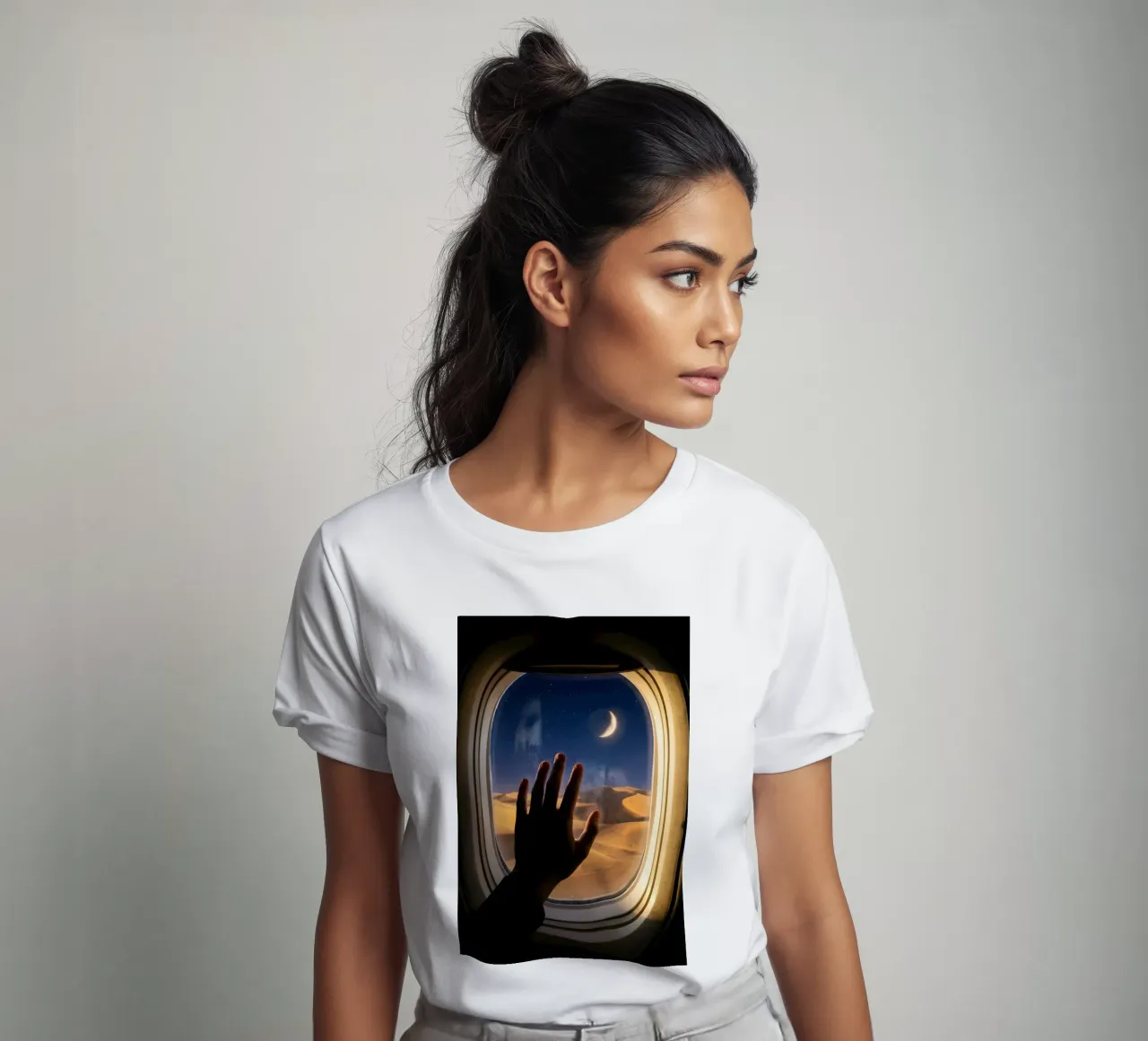 Moonlit Desert View from Airplane Window Art t-shirt by Dreamspace Visuals
