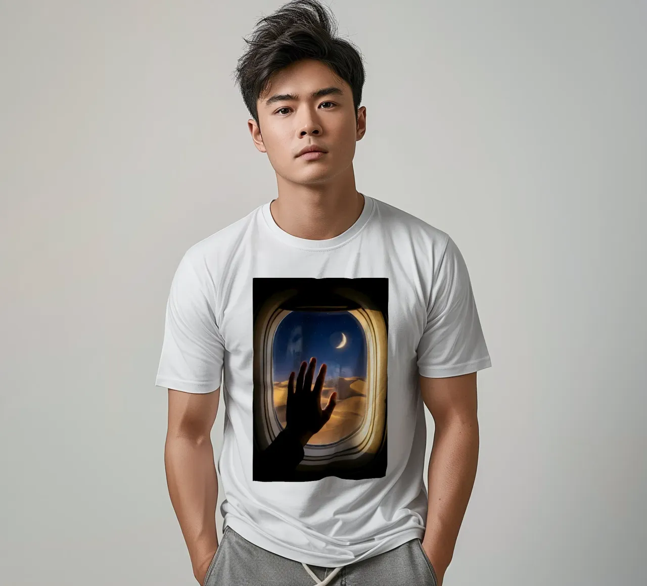 Moonlit Desert View from Airplane Window Art t-shirt by Dreamspace Visuals