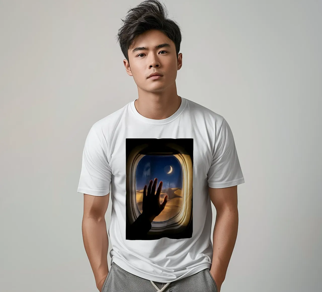 Moonlit Desert View from Airplane Window Art t-shirt by Dreamspace Visuals
