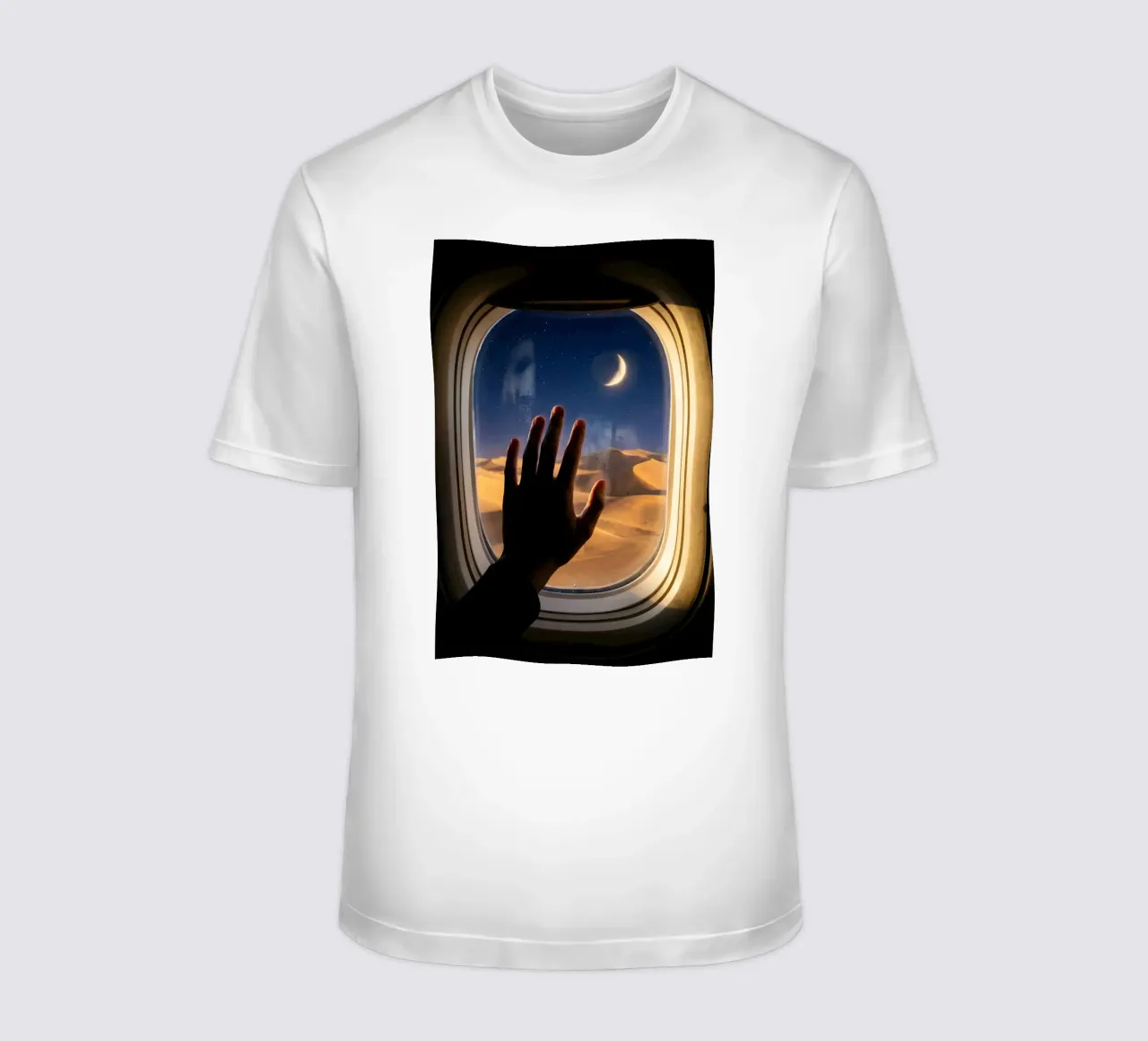 Moonlit Desert View from Airplane Window Art t-shirt by Dreamspace Visuals