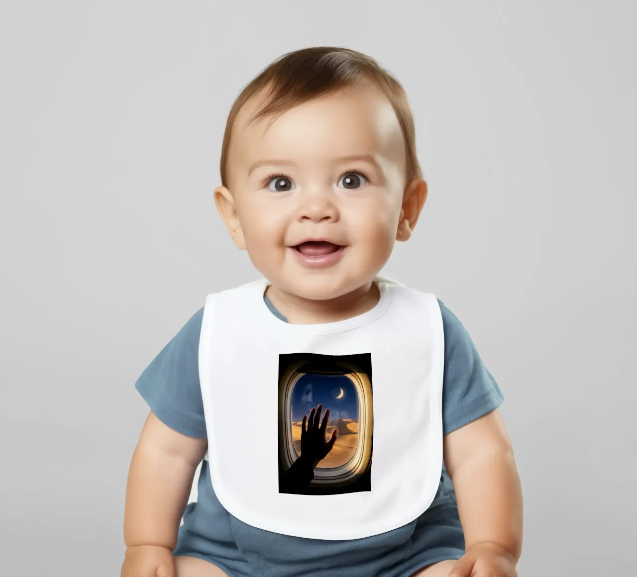 Vue du désert au clair de lune à partir d'une fenêtre d'avion bavoir de Dreamspace Visuals