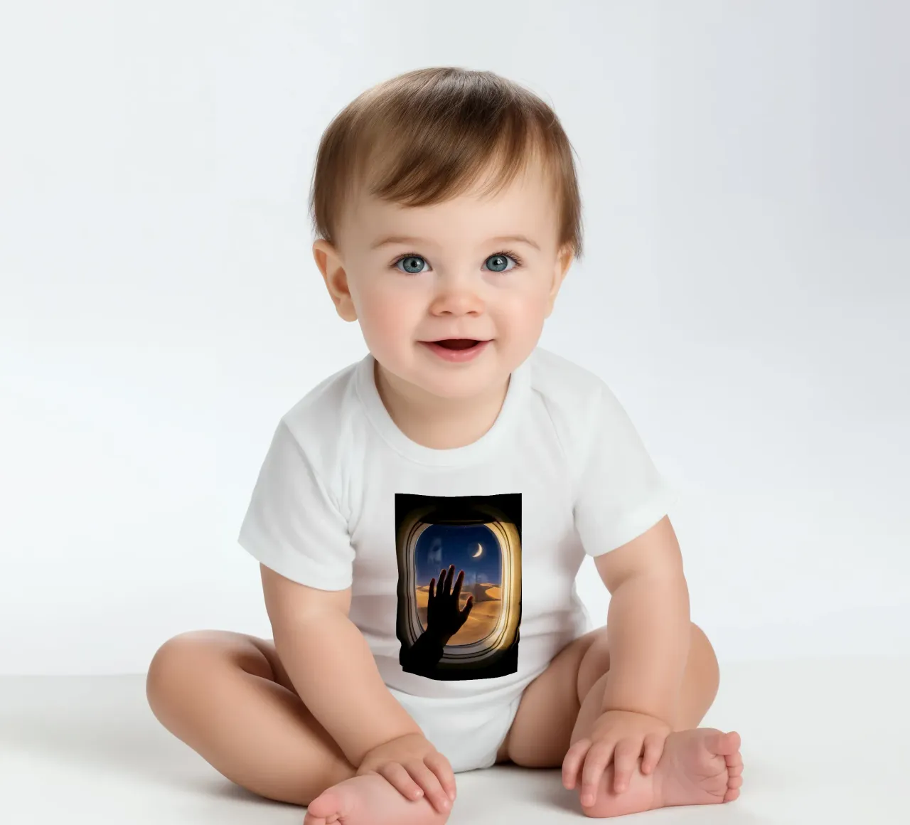 Moonlit Desert View from Airplane Window Art short-sleeve baby romper by Dreamspace Visuals