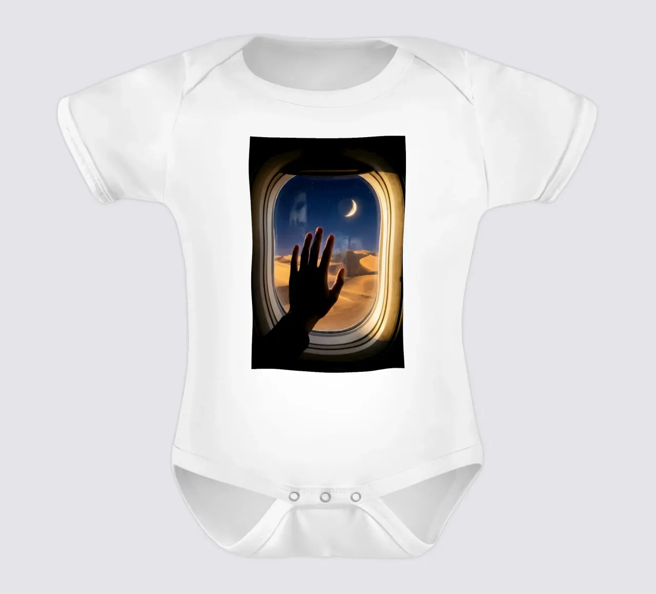 Moonlit Desert View from Airplane Window Art short-sleeve baby romper by Dreamspace Visuals