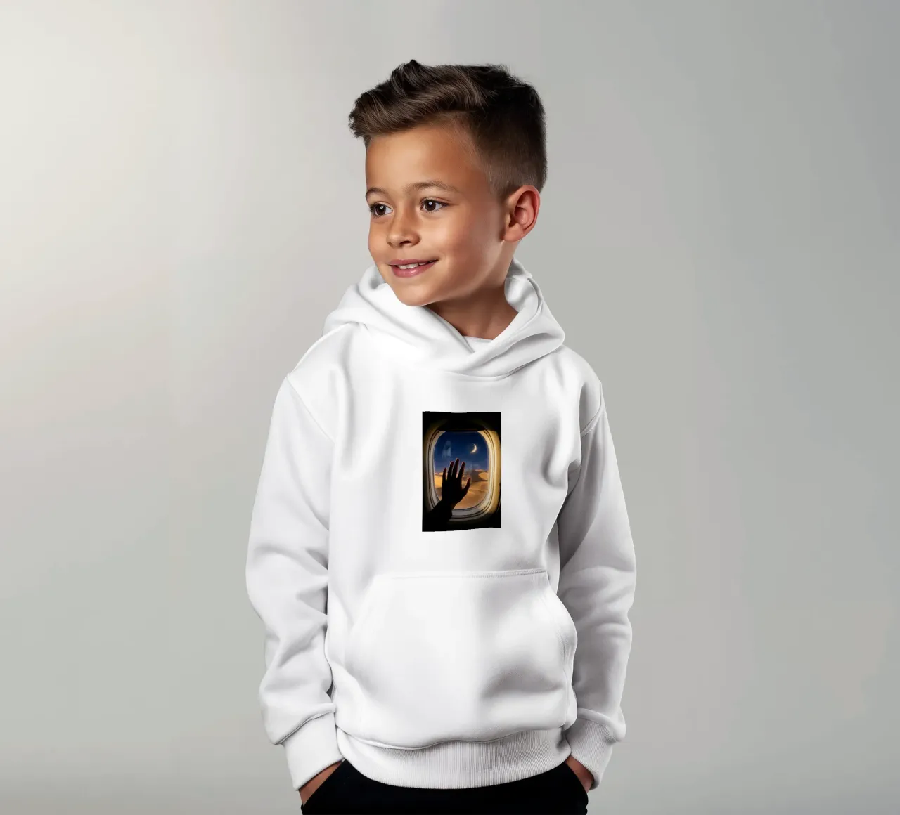 Vue du désert au clair de lune à partir d'une fenêtre d'avion sweat à capuche enfant de Dreamspace Visuals