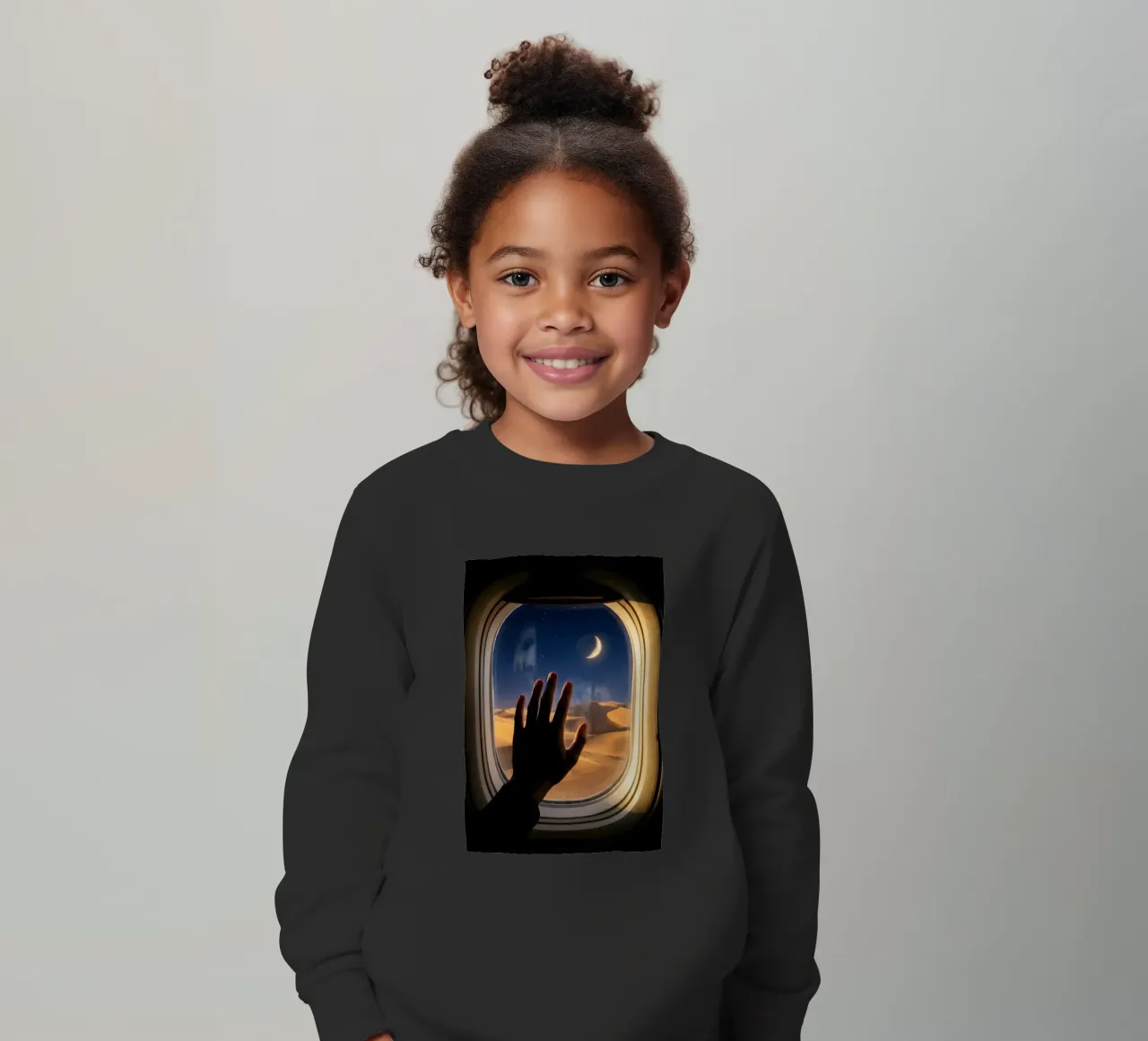 Vue du désert au clair de lune à partir d'une fenêtre d'avion sweat enfant de Dreamspace Visuals