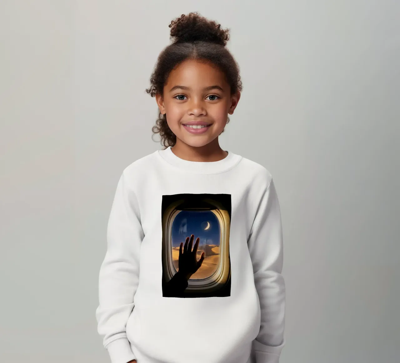 Vue du désert au clair de lune à partir d'une fenêtre d'avion sweat enfant de Dreamspace Visuals