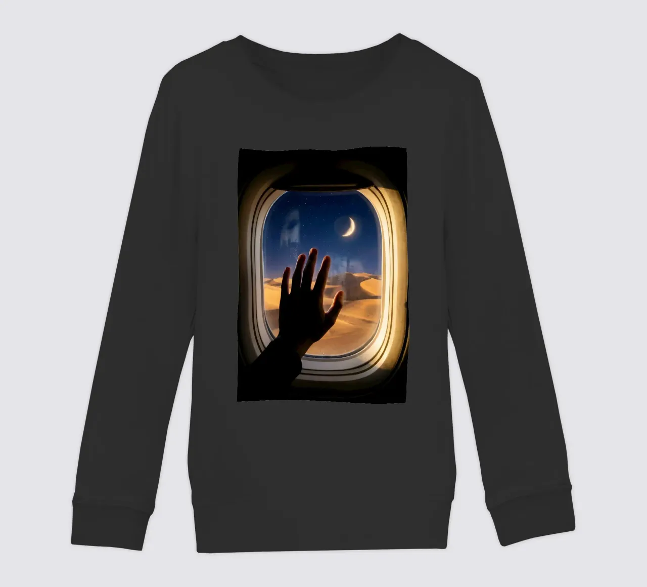 Vue du désert au clair de lune à partir d'une fenêtre d'avion sweat enfant de Dreamspace Visuals