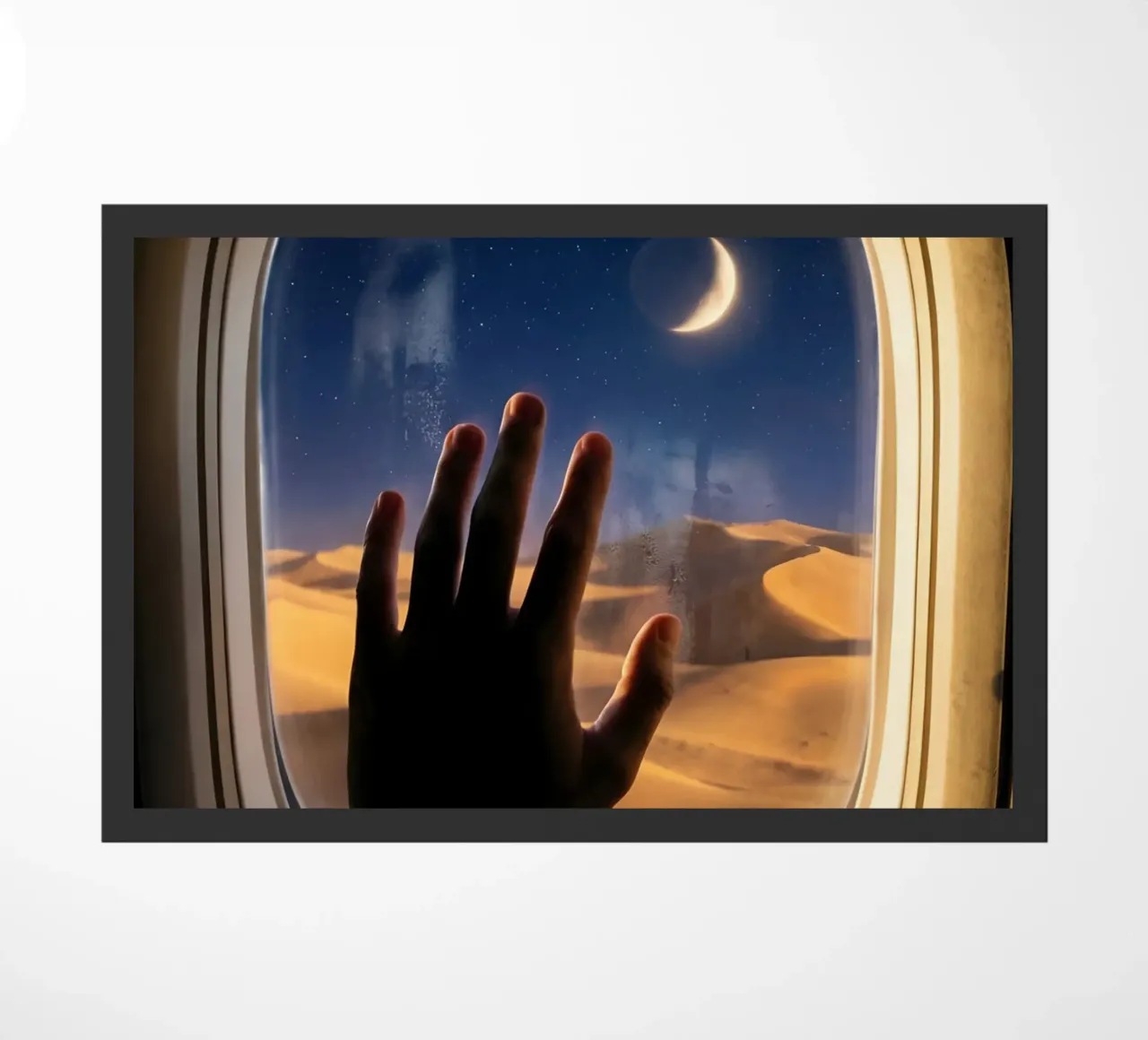 Vue du désert au clair de lune à partir d'une fenêtre d'avion paillasson de Dreamspace Visuals