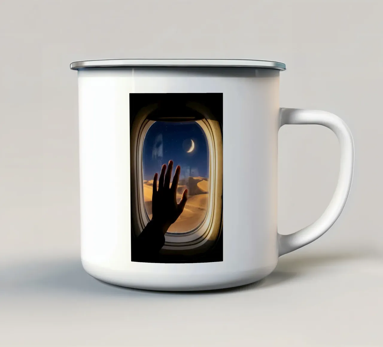 Moonlit Desert View from Airplane Window Art enamel mug by Dreamspace Visuals