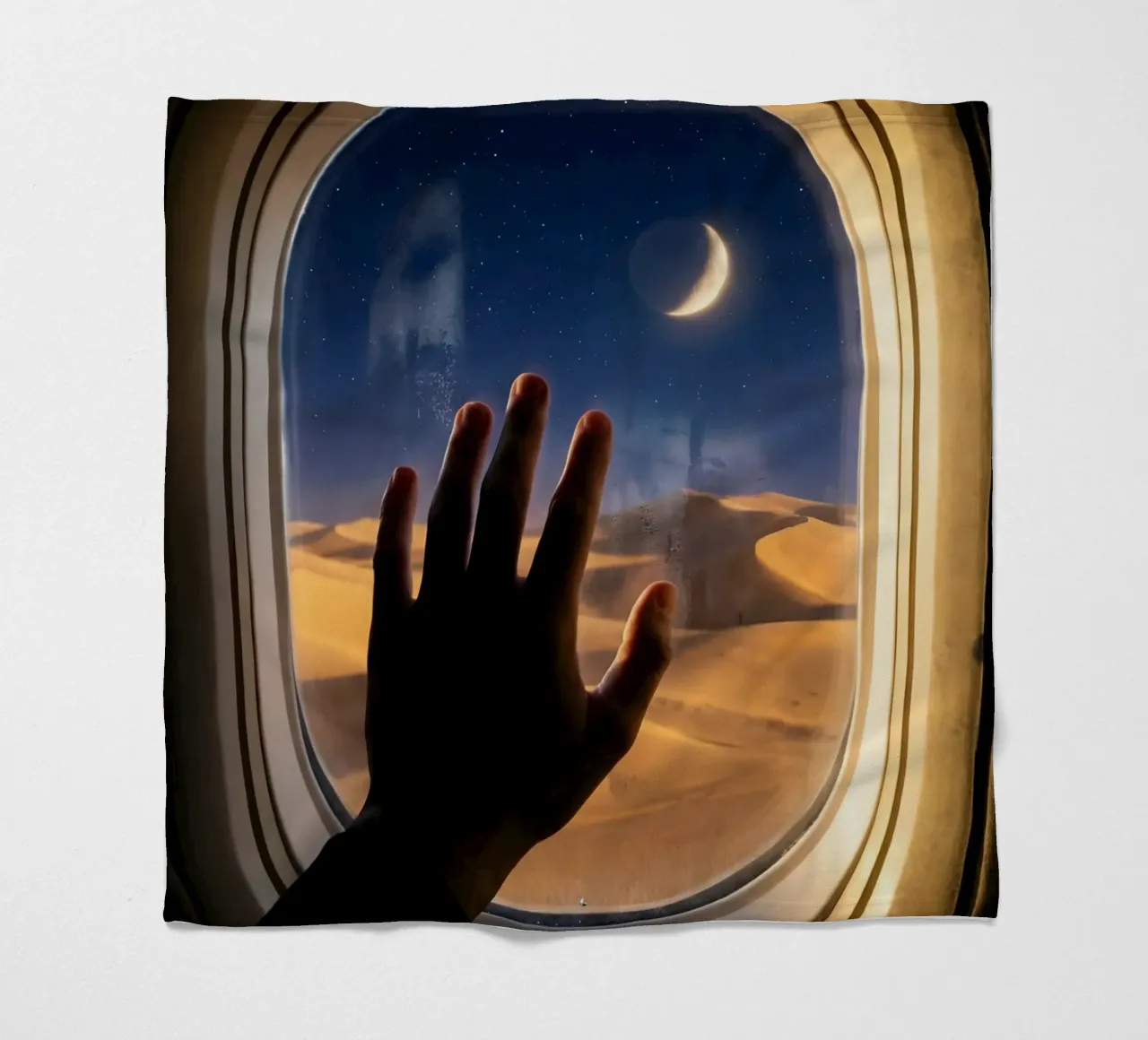 Moonlit Desert View from Airplane Window Art fleece blanket by Dreamspace Visuals