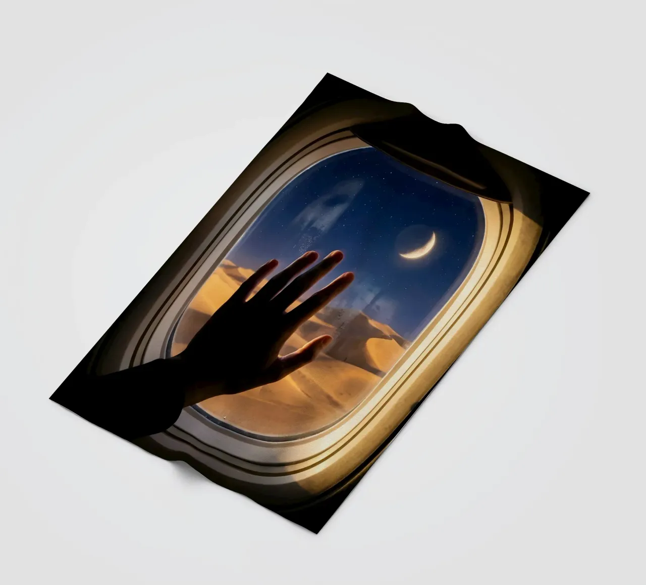 Moonlit Desert View from Airplane Window Art fleece blanket by Dreamspace Visuals