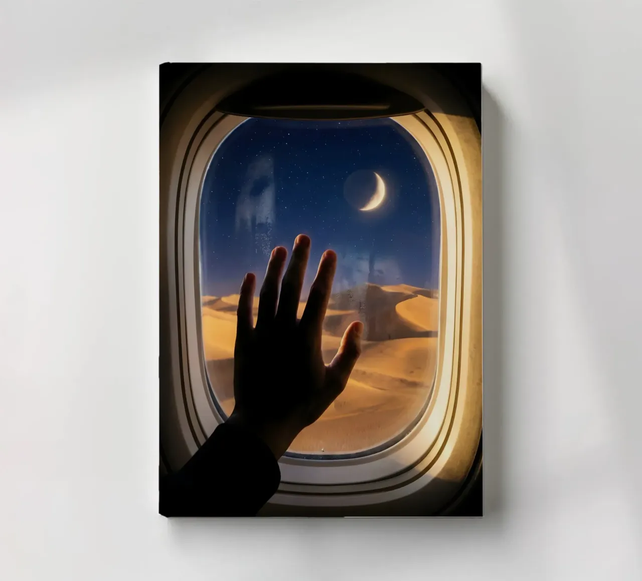 Moonlit Desert View from Airplane Window Art notebook by Dreamspace Visuals