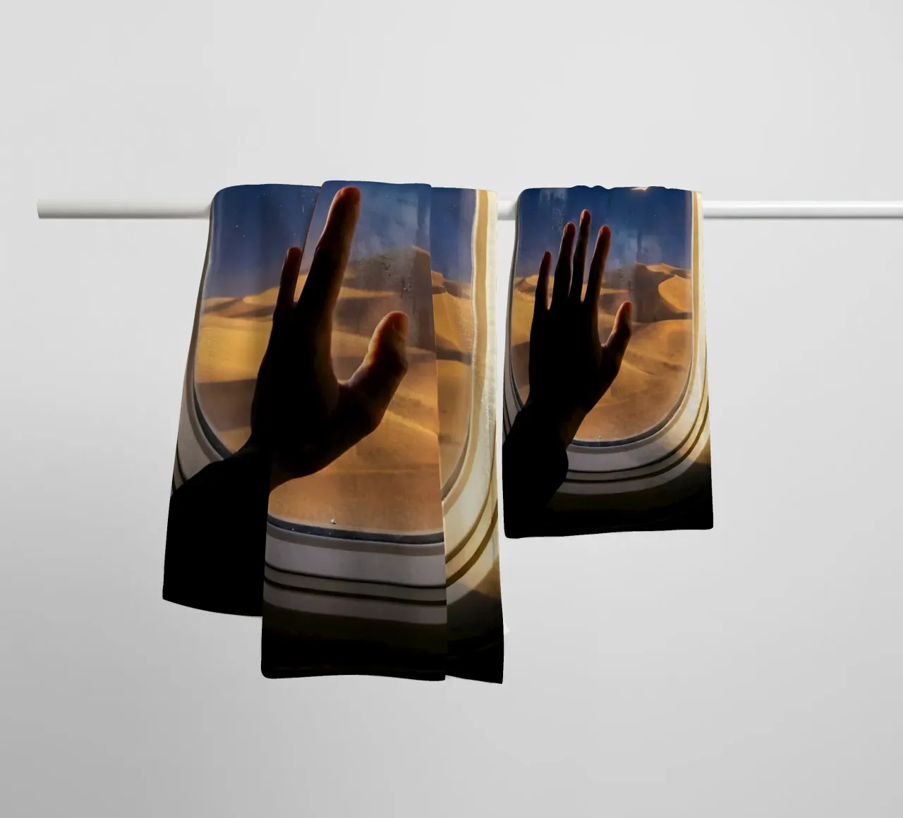 Moonlit Desert View from Airplane Window Art towel by Dreamspace Visuals