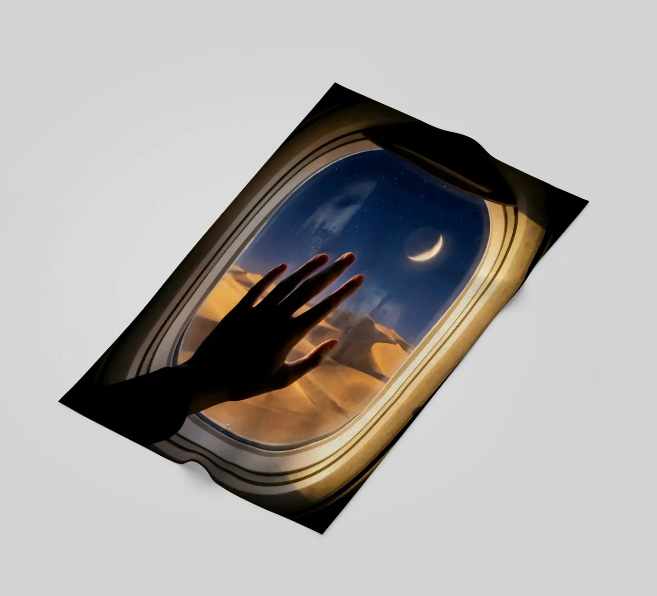 Vue du désert au clair de lune à partir d'une fenêtre d'avion serviette de plage de Dreamspace Visuals