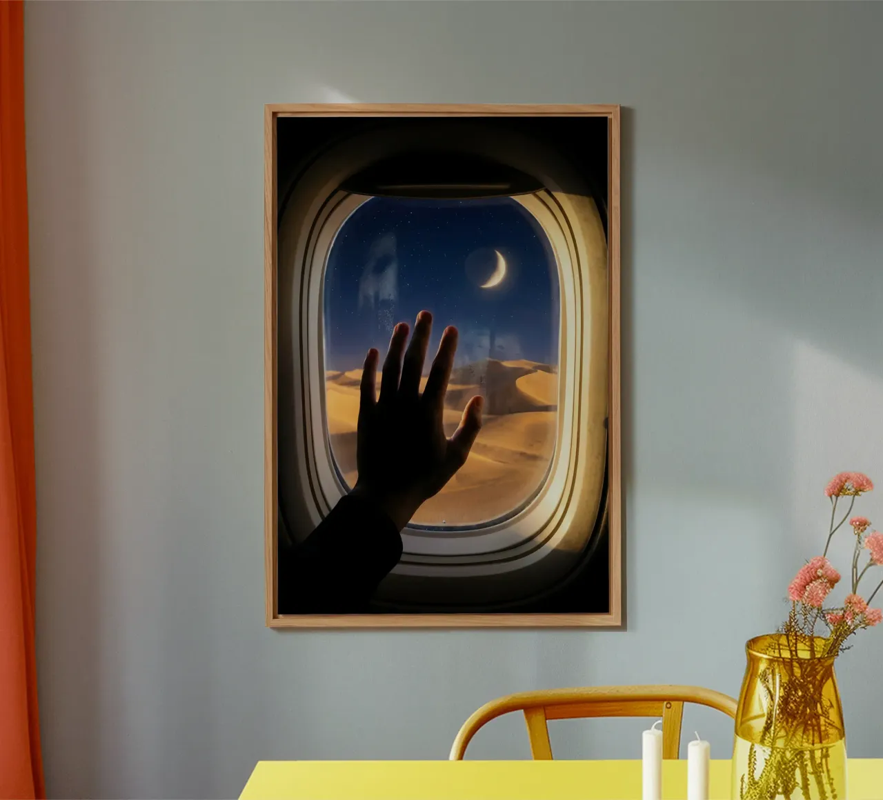 Vue du désert au clair de lune à partir d'une fenêtre d'avion panneau forex de Dreamspace Visuals