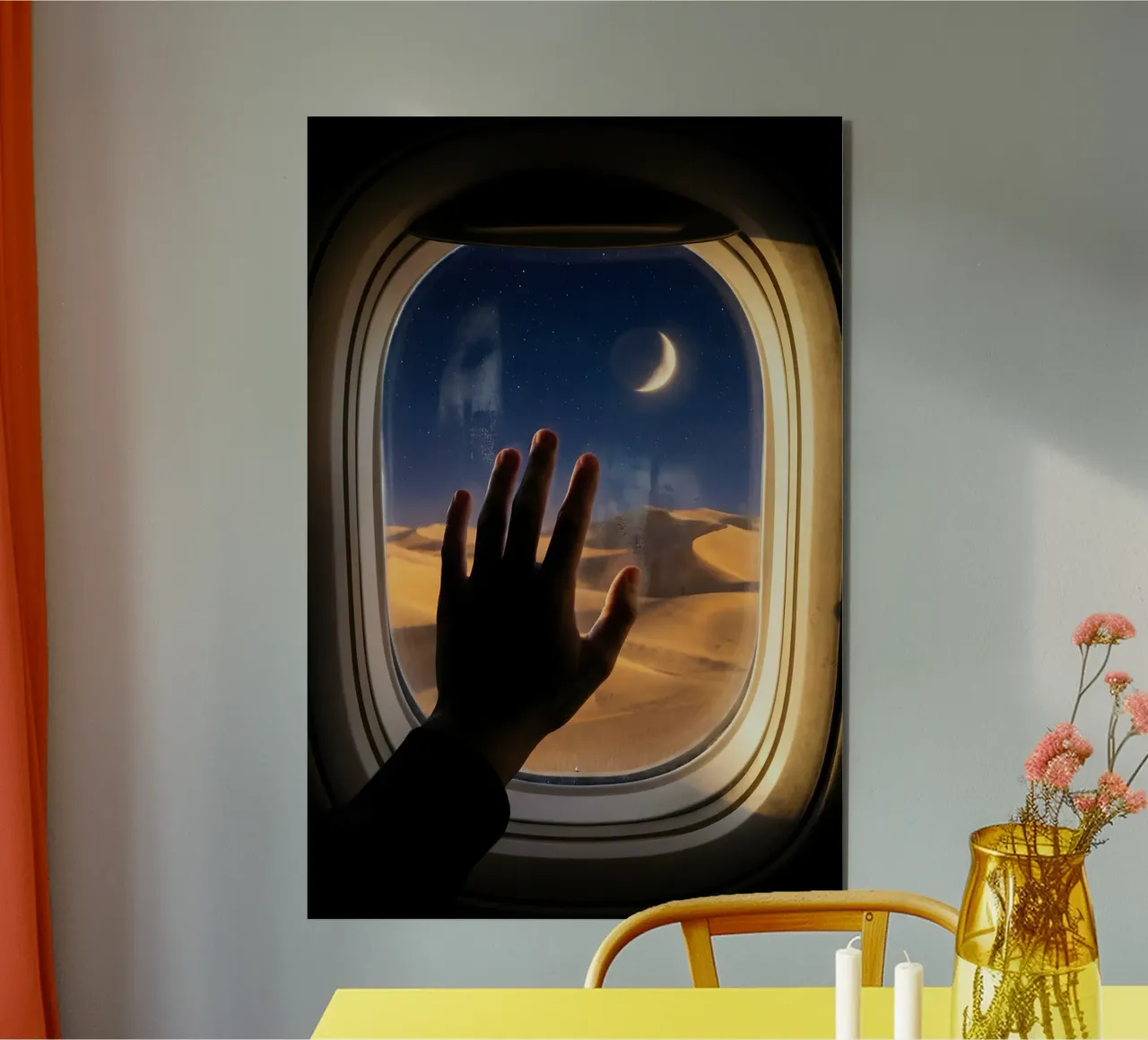 Vue du désert au clair de lune à partir d'une fenêtre d'avion panneau forex de Dreamspace Visuals