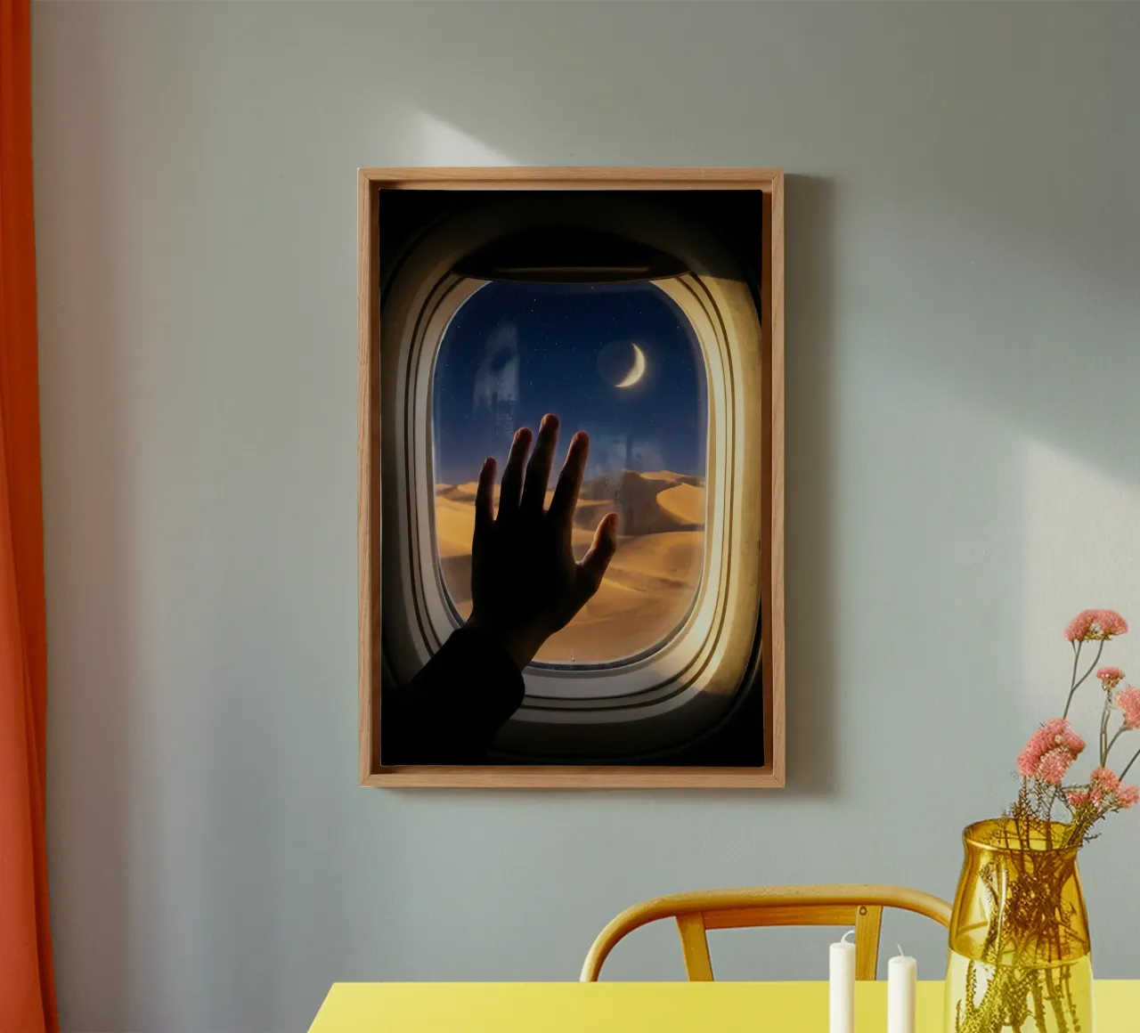 Vue du désert au clair de lune à partir d'une fenêtre d'avion toile de Dreamspace Visuals