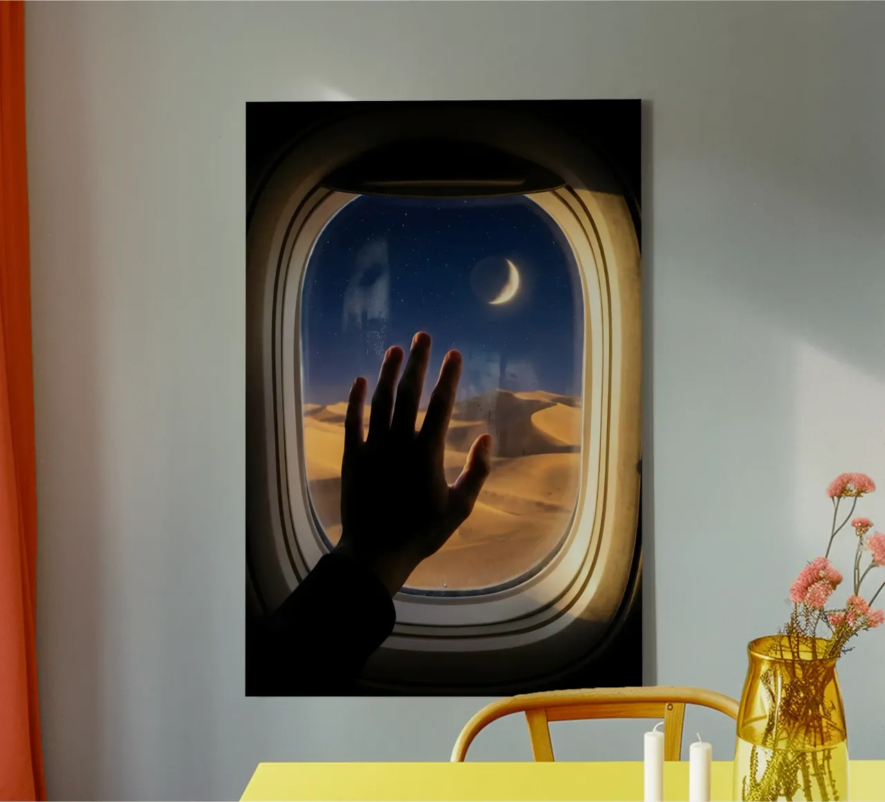 Vue du désert au clair de lune à partir d'une fenêtre d'avion toile de Dreamspace Visuals