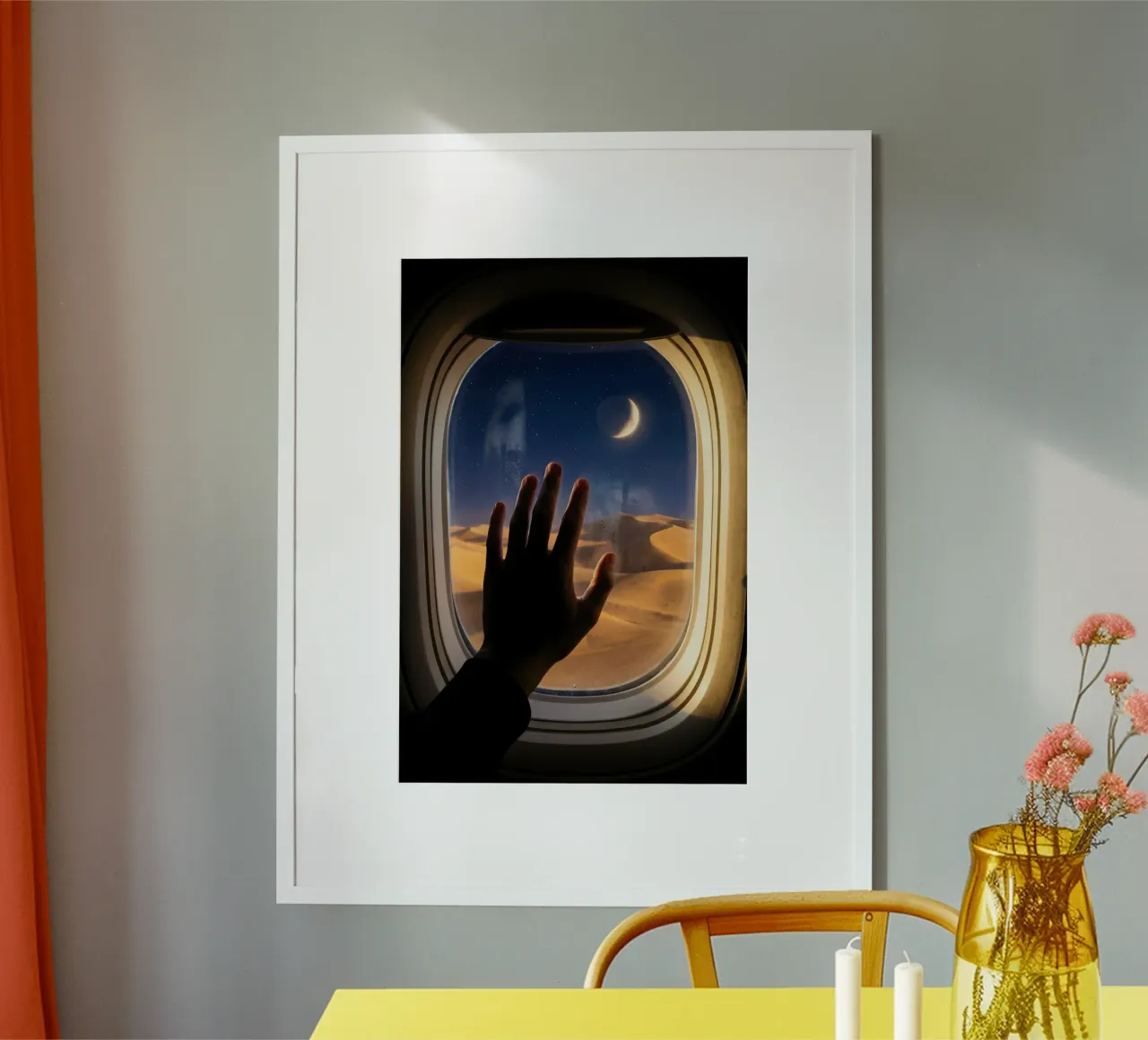 Moonlit Desert View from Airplane Window Art hahnemühle by Dreamspace Visuals
