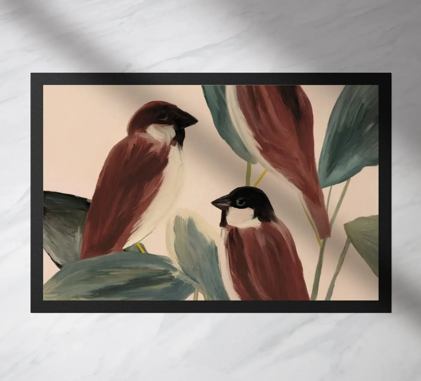 Three Sparrows doormat by M.A.Z.U.N.