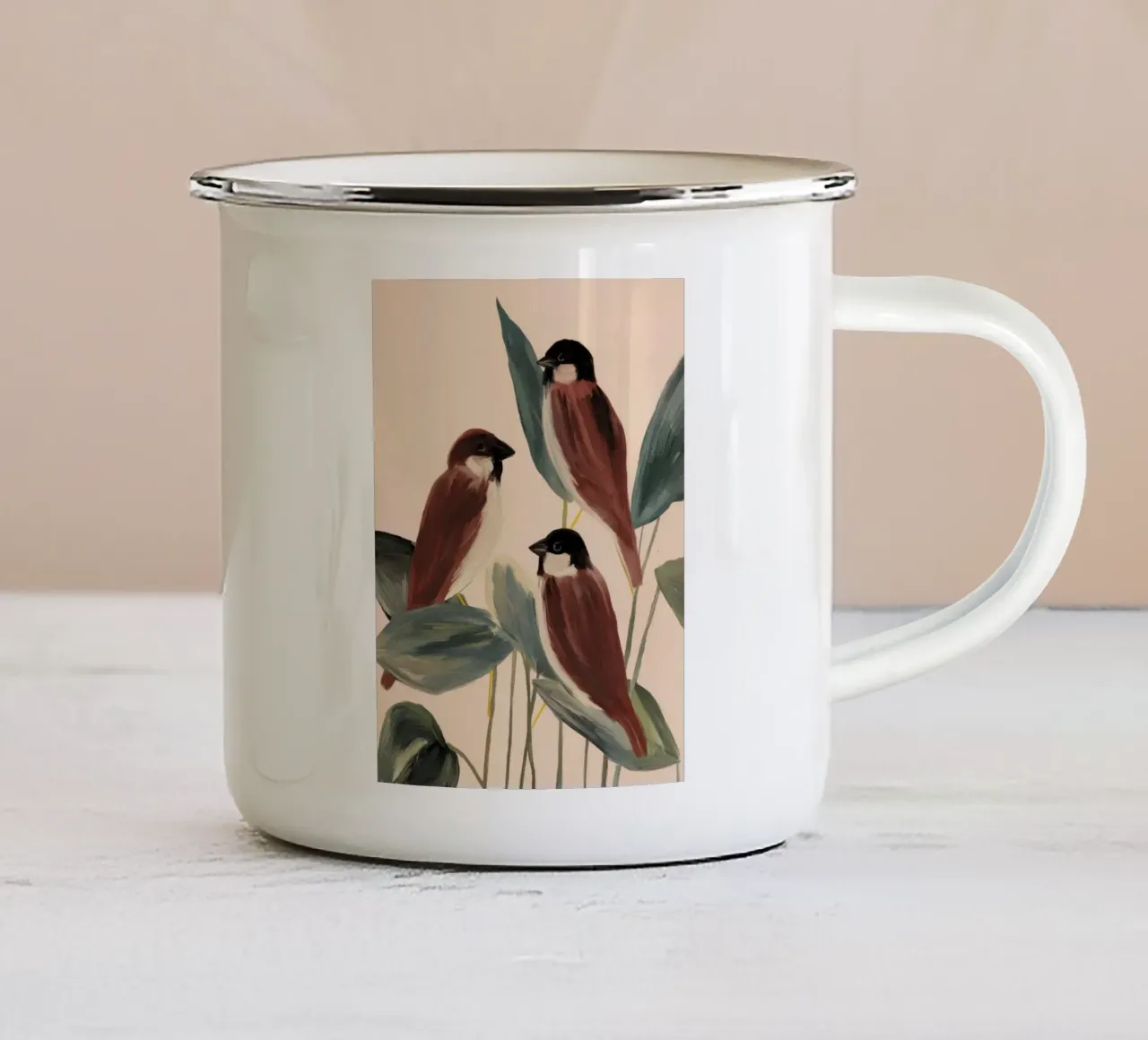 Tre passeri tazza in smalto da M.A.Z.U.N.