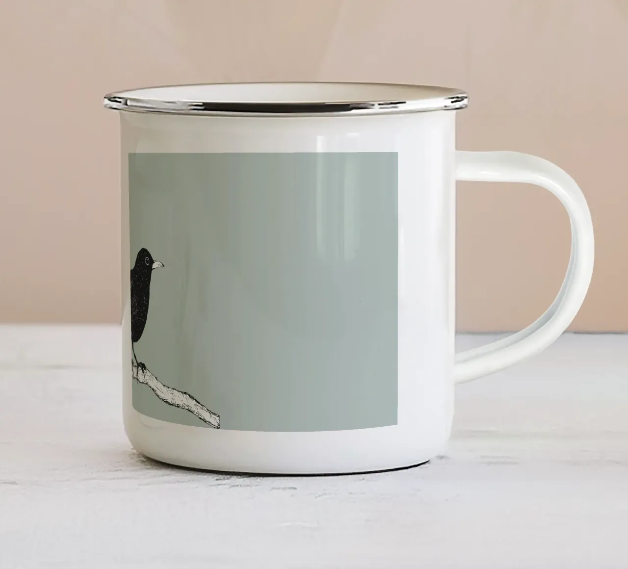 Blackbird pen drawing enamel mug by BwiseLizzy
