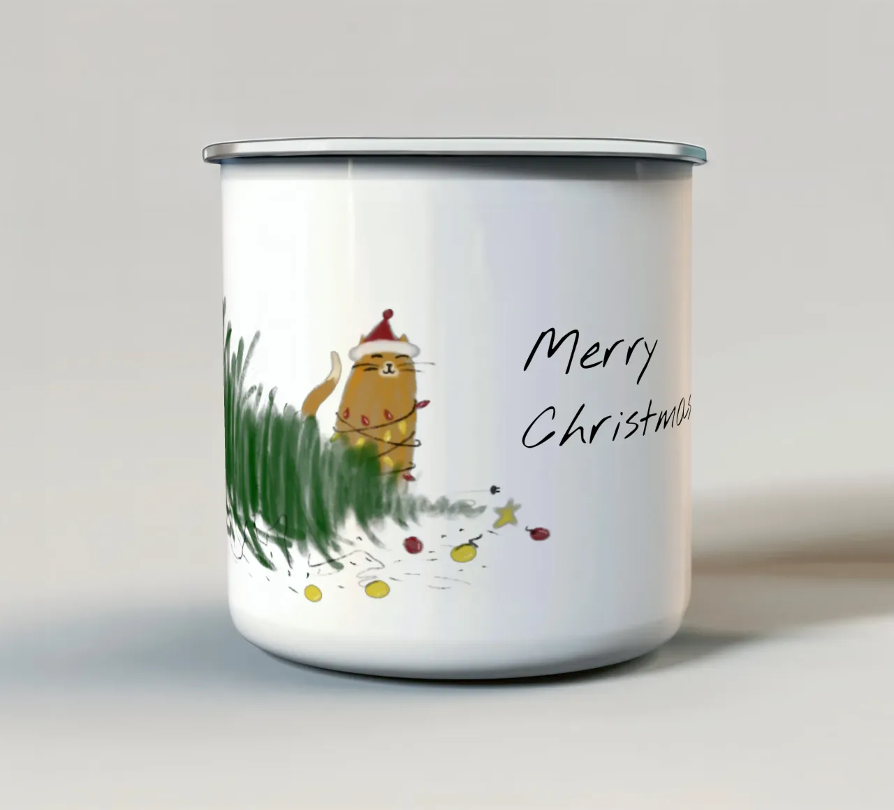 Merry christmas with cat tazza in smalto da Poppya