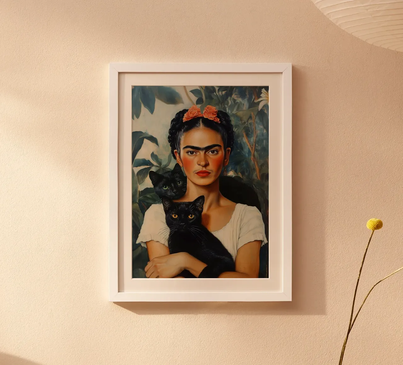 Frida and cats poster con telaio in plastica da Dikhotomy