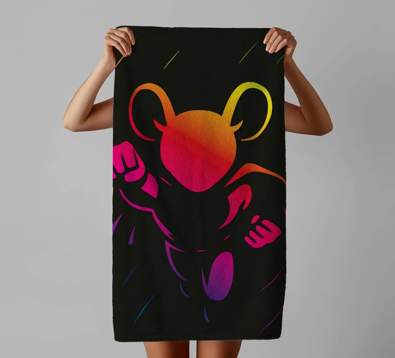 Supereroe Mouse Neon Colore Gradiente Eroe Cartoon asciugamano da bagno da nanosh