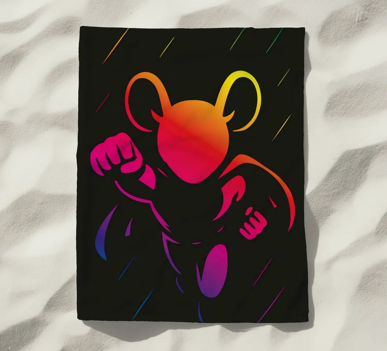 Supereroe Mouse Neon Colore Gradiente Eroe Cartoon telo mare da nanosh