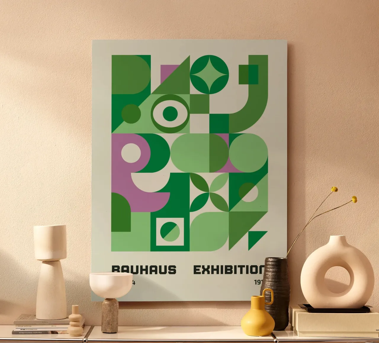 Mostra Bauhaus 1919 Disegno geometrico in verde alluminio dibond da Casa Vibes