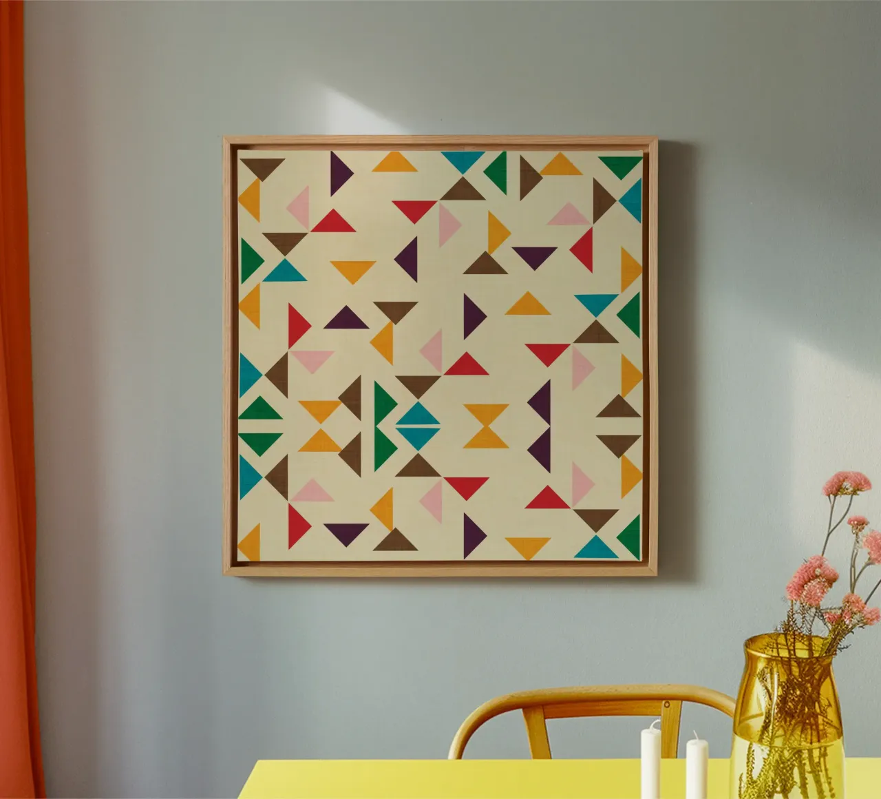 Kilim Triangle Pattern Beige - Mid Century Modern tela con Cornice a cassetta da susanacosta
