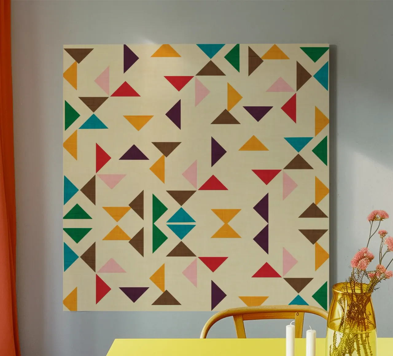 Kilim Triangle Pattern Beige - Mid Century Modern tela con Cornice a cassetta da susanacosta