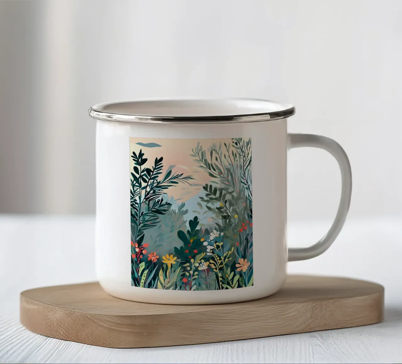 Un'oasi di giardino vibrante tazza in smalto da Artistic-shop
