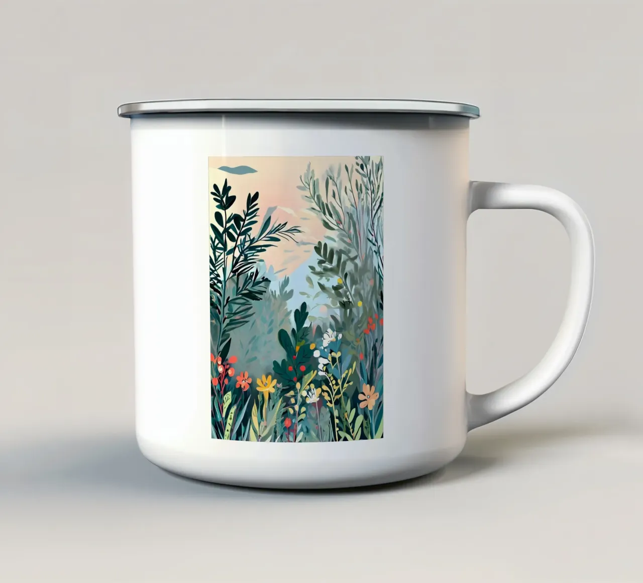 Un'oasi di giardino vibrante tazza in smalto da Artistic-shop